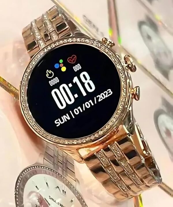 Olivepranc Gen 9 Diamond Strap HD Display Smartwatch for Women, 2 Straps, Bluetooth Calling, Rose Gold Strap